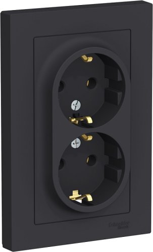 Розетка с заземлением Systeme Electric AtlasDesign 1-м. 2 мод. карбон картинка